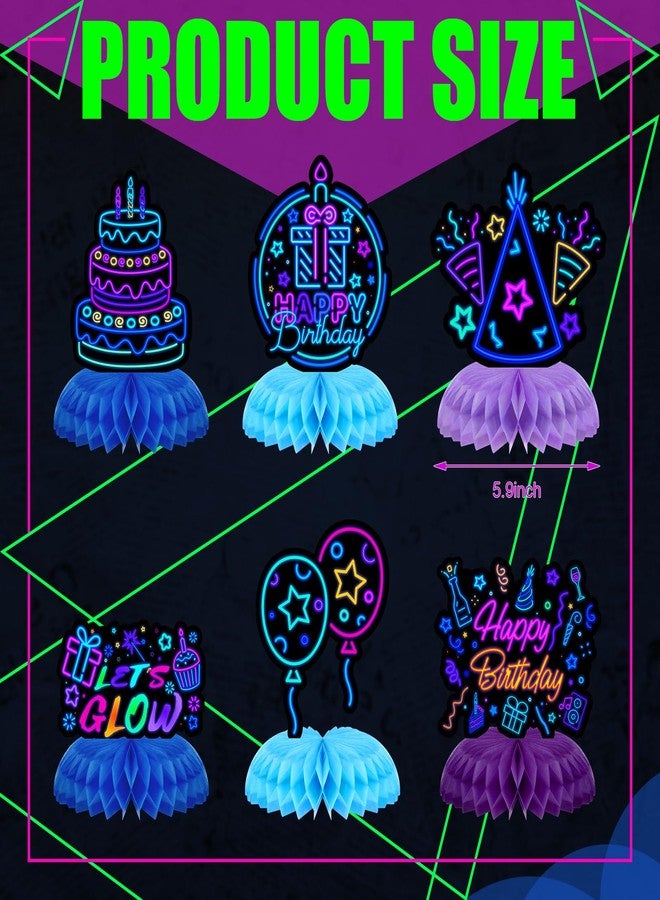 Chinco 6 Pcs Glow Party Birthday Centerpieces Neon Birthday Decorations Honeycomb Centerpieces for Tables Neon Party Supplies(Vibrant) - Image 2